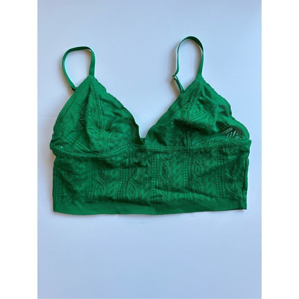 Size S Aerie Cable Lace Longline Bralette in Green